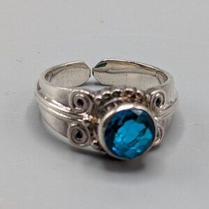 Sajen Cocktail Ring Blue Topaz 925 Sterling Silver Filigree Size 10 Round 7.89g